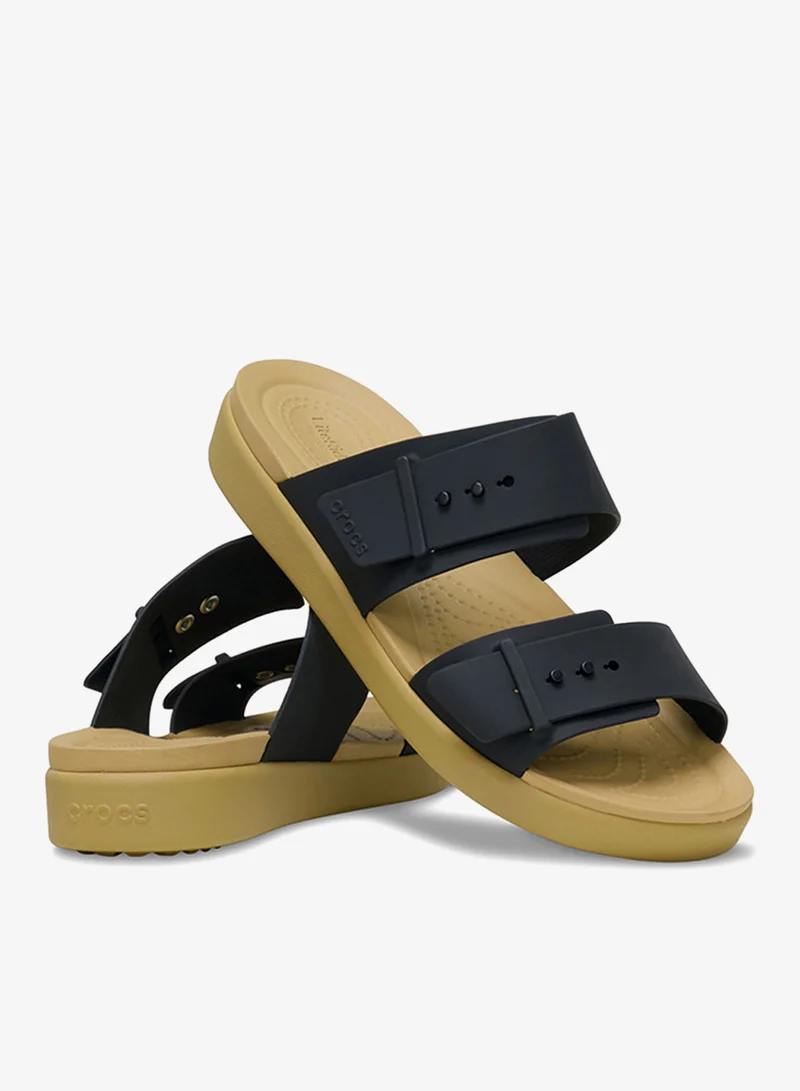 Crocs Black/Tan Brooklyn Buckle Slip On Sandals for Women | Best Price UAE