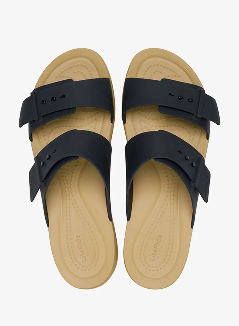 Crocs Black/Tan Brooklyn Buckle Slip On Sandals for Women | Best Price UAE