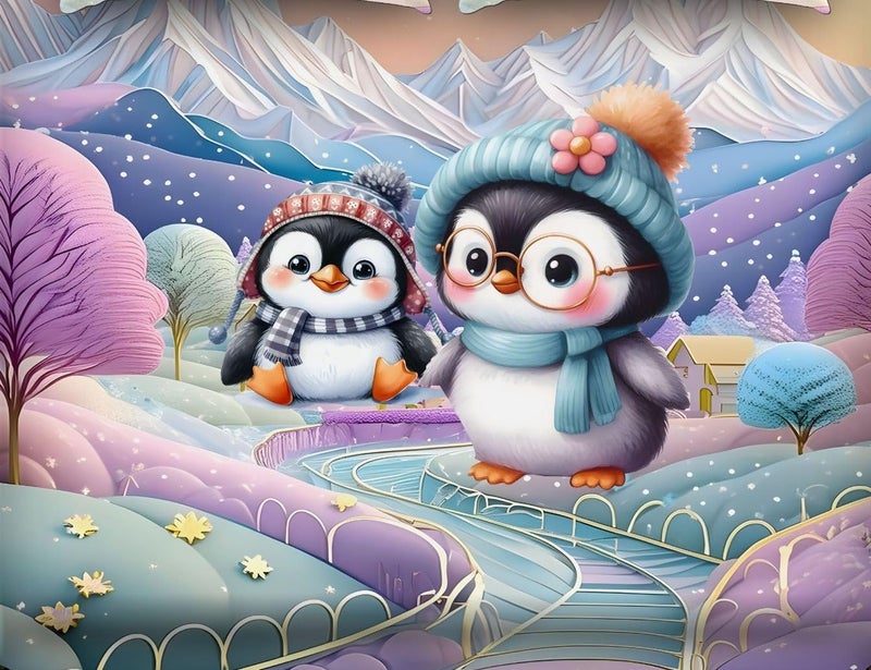 BhaiJi BedSheet 300 TC King Size Glace Cotton Double Bed HD Digital Printed Bed Sheets for Double Bed with 2 Pillow Covers || Large 108x108 Inch Without Joints - Penguins - Image 2