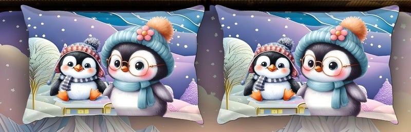 BhaiJi BedSheet 300 TC King Size Glace Cotton Double Bed HD Digital Printed Bed Sheets for Double Bed with 2 Pillow Covers || Large 108x108 Inch Without Joints - Penguins - Image 3
