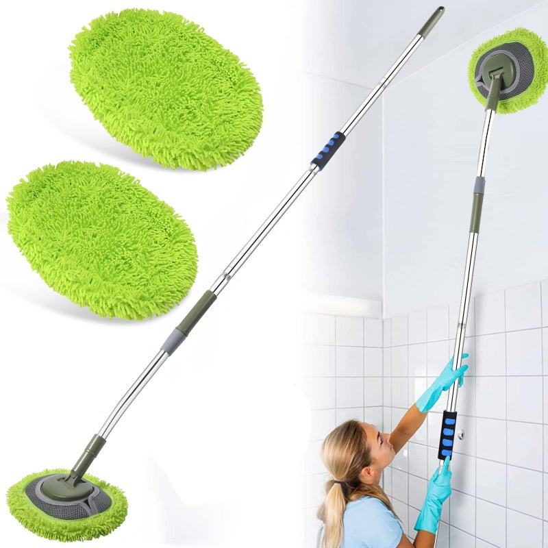 SLIIMU Wall Cleaner, Max 66'' Wall Mop with Long Handle, Ceiling Dust Mop with 15Â° Labor-Saving Elbow Extension Pole, Baseboard Duster Washer Scrubber, High Reach Window Cleaning Brush, Roof Cleaning Tool-GN - Image 1