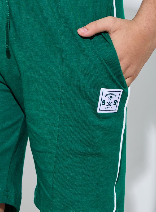 Styli Teen Boys Dark Green Patchwork Side Stripe Drawstring Shorts - Image 4