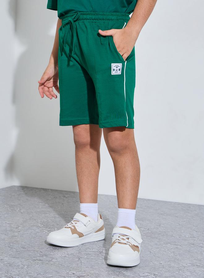 Styli Teen Boys Dark Green Patchwork Side Stripe Drawstring Shorts - Image 2