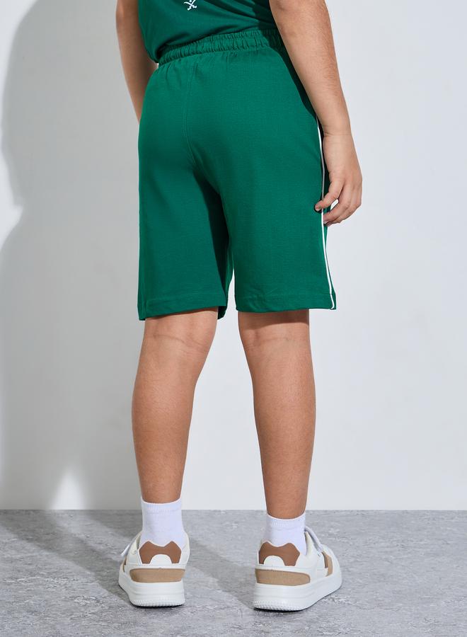 Styli Teen Boys Dark Green Patchwork Side Stripe Drawstring Shorts - Image 3
