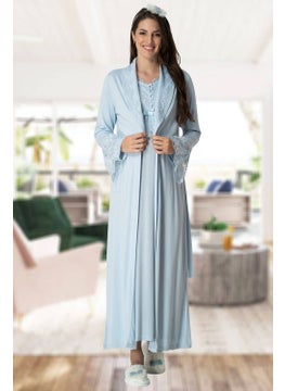 Mecit Pijama Mecit 5417 Blue Long Dressing Gown Maternity Nightgown Set  - Image 1