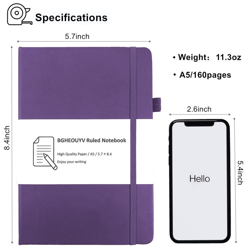BGHEOUYV Notebook Journal, College Ruled Notebook Lined A5 160 Pages,Hard Cover Journals for Writing, Notebooks for Work Office School Women Men,5.7 inches x 8.4 inches(Purple) - Image 2