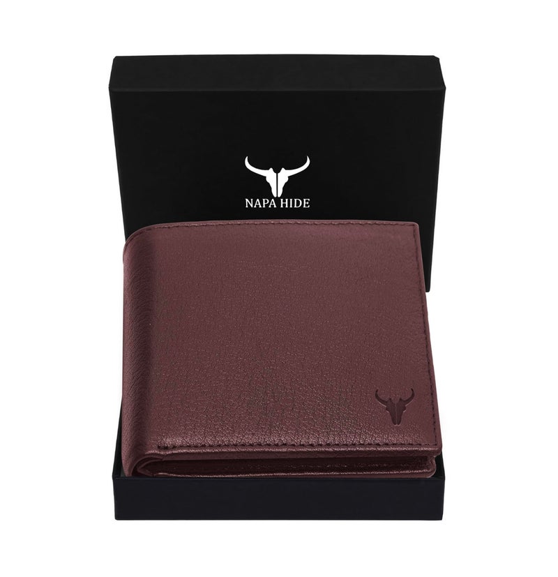 NAPA HIDE Leather Wallet for Men I Handcrafted I Credit/Debit Card Slots I 2 Currency Compartments I 2 Secret Compartments (Maroon) - Image 1