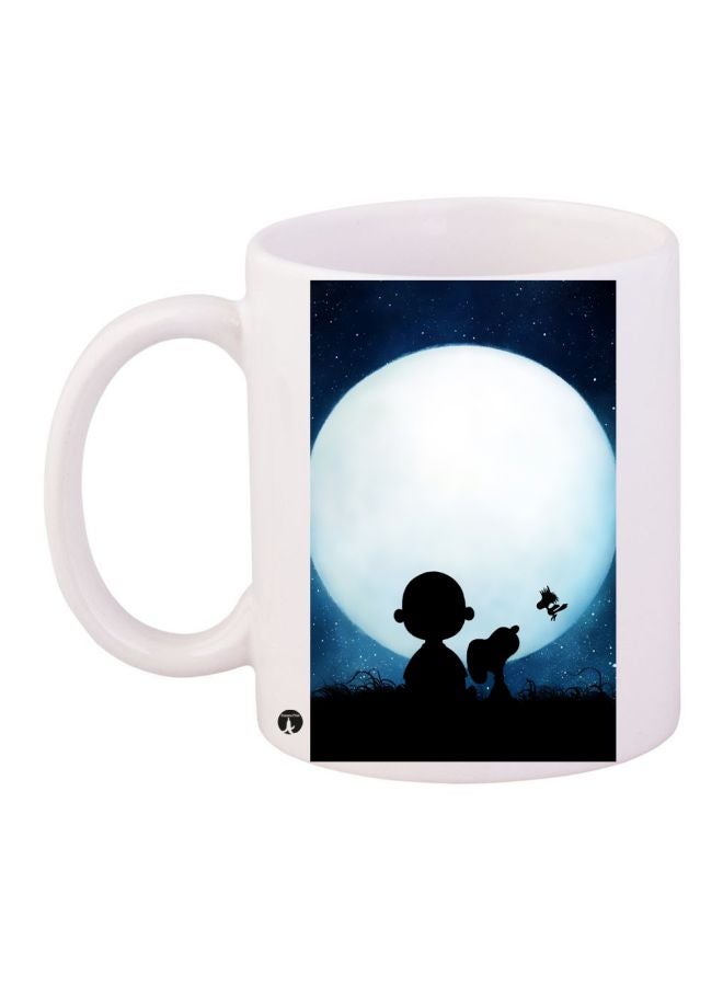 RYN Night Cartoon Printed Coffee Mug White/Blue/Black 11ounce