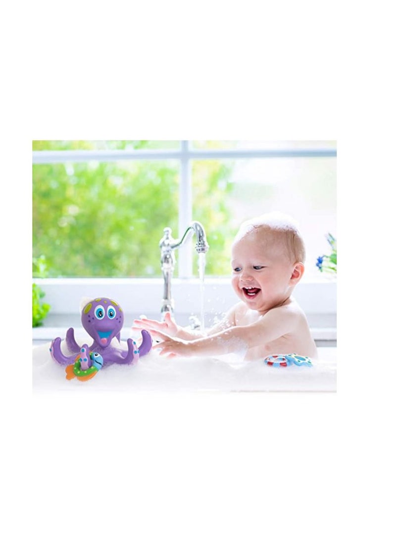 Nuby - Nuby Floating Purple Octopus with 3 Hoopla Rings Interactive Bath Toy - Image 1