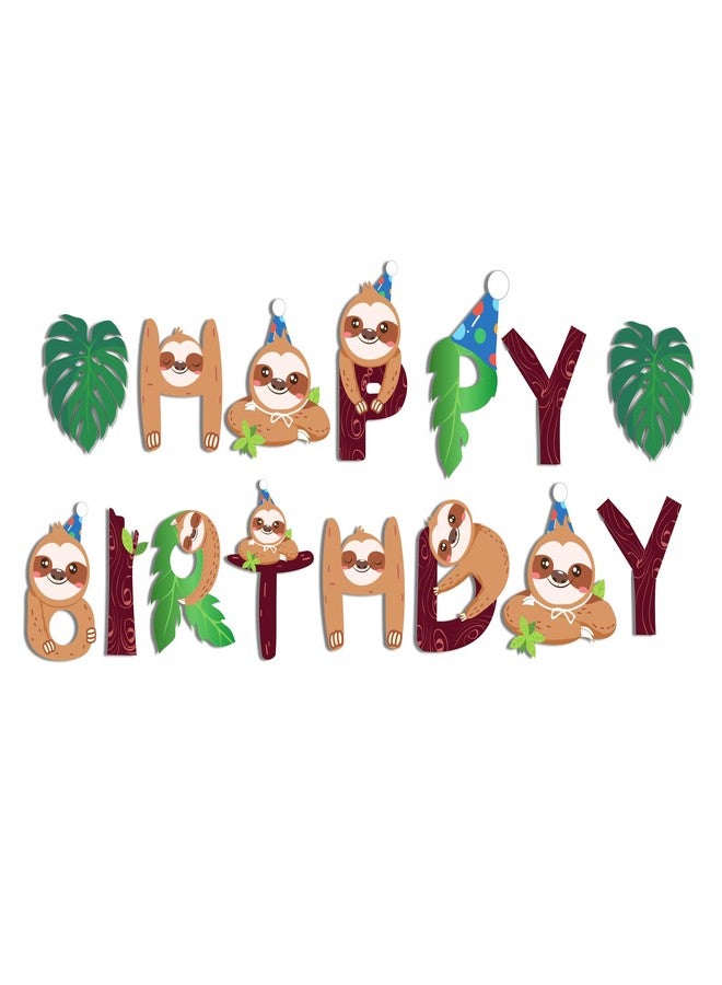 BHNACIER Sloth Birthday Banner Sloth Theme Happy Birthday Banner Sloths Party Supplies Cute Sloths Pattern Bunting Garland for Jungle Animals Baby Shower Theme Decorations - Image 2