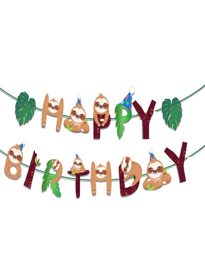 BHNACIER Sloth Birthday Banner Sloth Theme Happy Birthday Banner Sloths Party Supplies Cute Sloths Pattern Bunting Garland for Jungle Animals Baby Shower Theme Decorations - Image 1