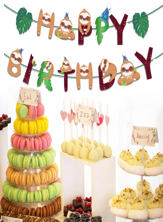 BHNACIER Sloth Birthday Banner Sloth Theme Happy Birthday Banner Sloths Party Supplies Cute Sloths Pattern Bunting Garland for Jungle Animals Baby Shower Theme Decorations - Image 3