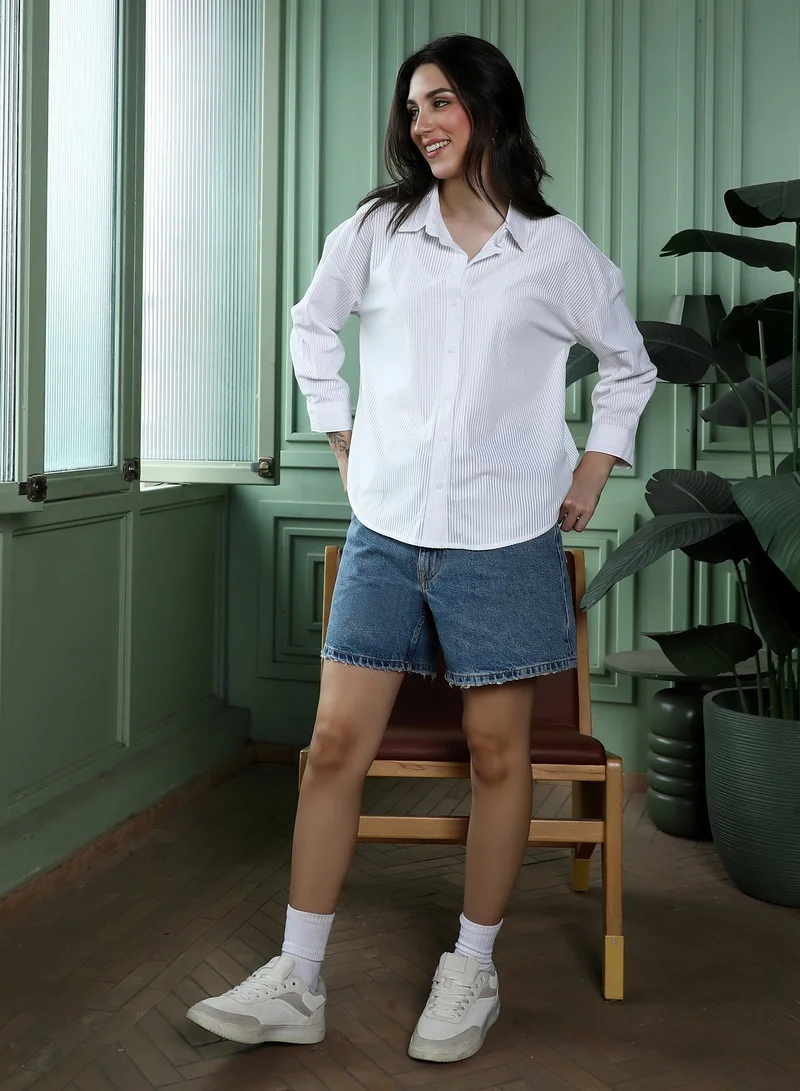 Pinacolada  Women's Chalk White Panel-Tactile Oversized Shirt for Women | Best Price UAE