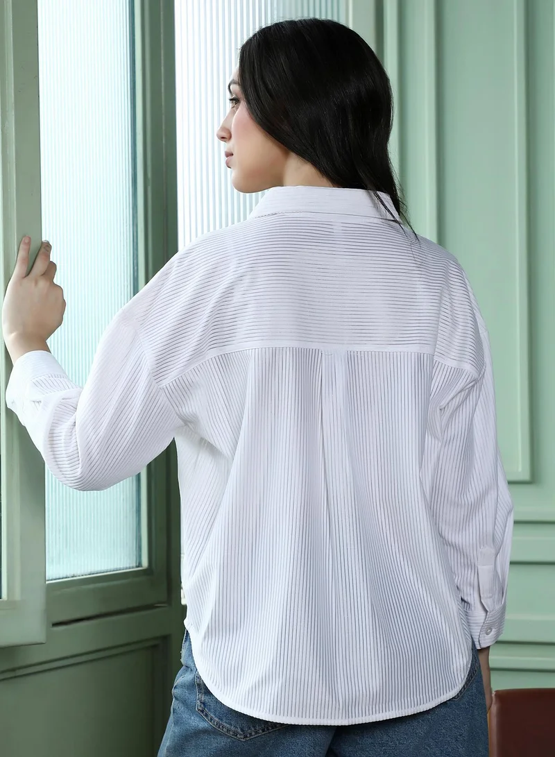 Pinacolada  Women's Chalk White Panel-Tactile Oversized Shirt for Women | Best Price UAE