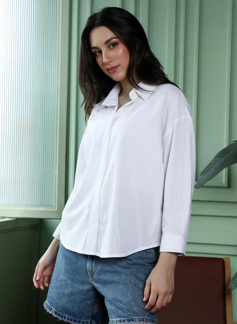 Pinacolada  Women's Chalk White Panel-Tactile Oversized Shirt for Women | Best Price UAE