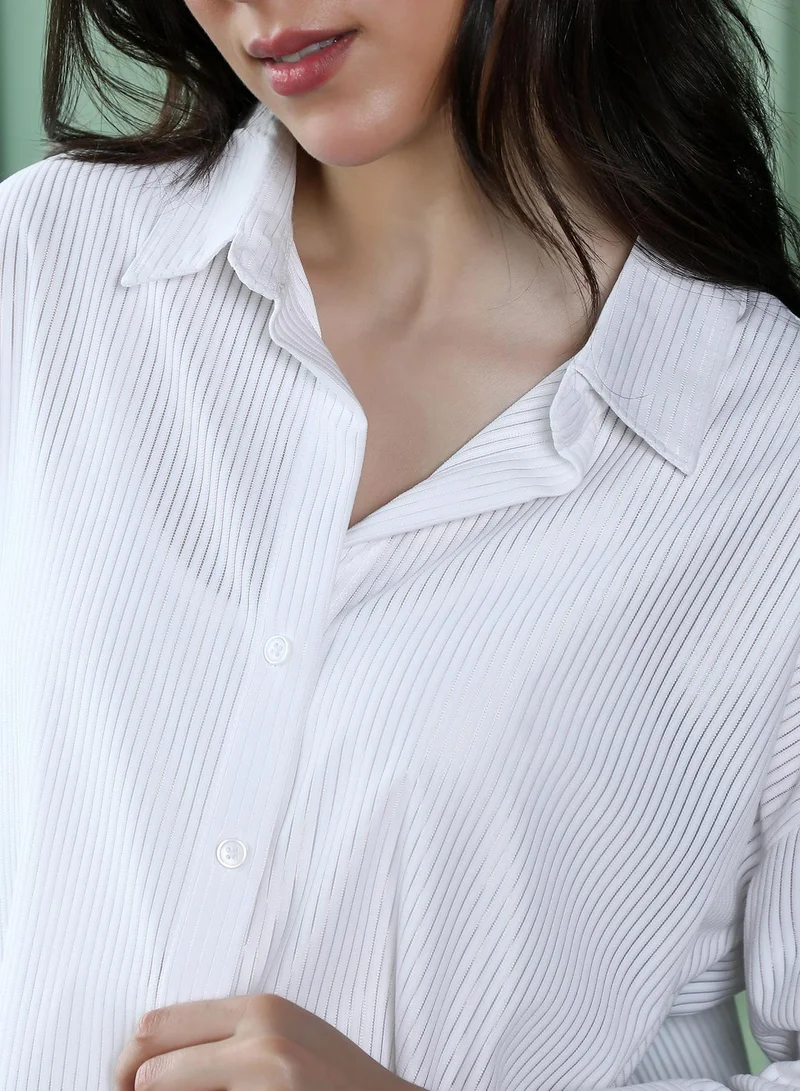 Pinacolada  Women's Chalk White Panel-Tactile Oversized Shirt for Women | Best Price UAE
