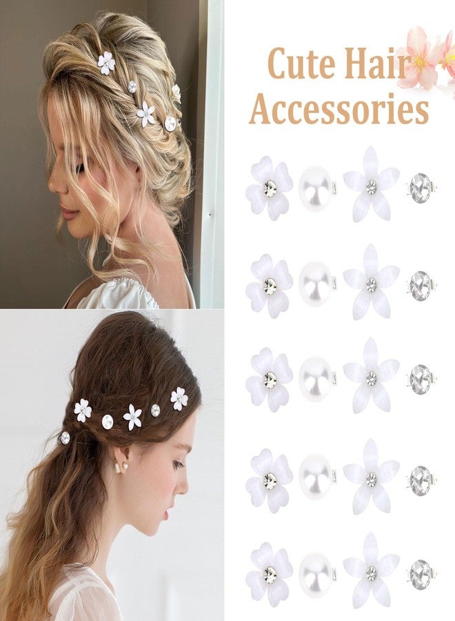 YISSION 20Pcs Mini Flower Hair Accessories: Cute Rhinestone and Pearl Hair Pins, Decorative Barrettes for Wedding, Bridal and Girls - Image 3