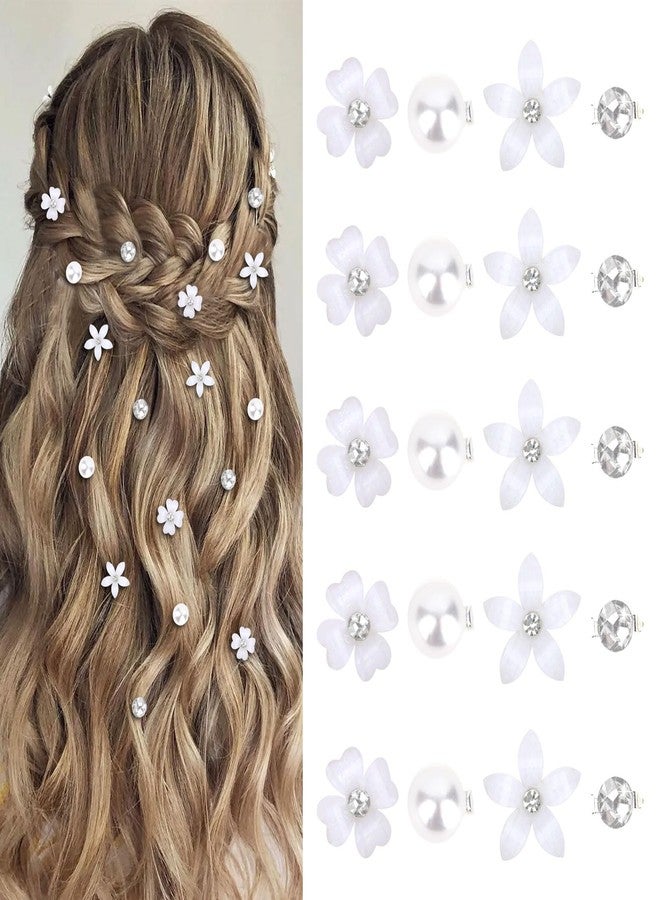 YISSION 20Pcs Mini Flower Hair Accessories: Cute Rhinestone and Pearl Hair Pins, Decorative Barrettes for Wedding, Bridal and Girls - Image 1
