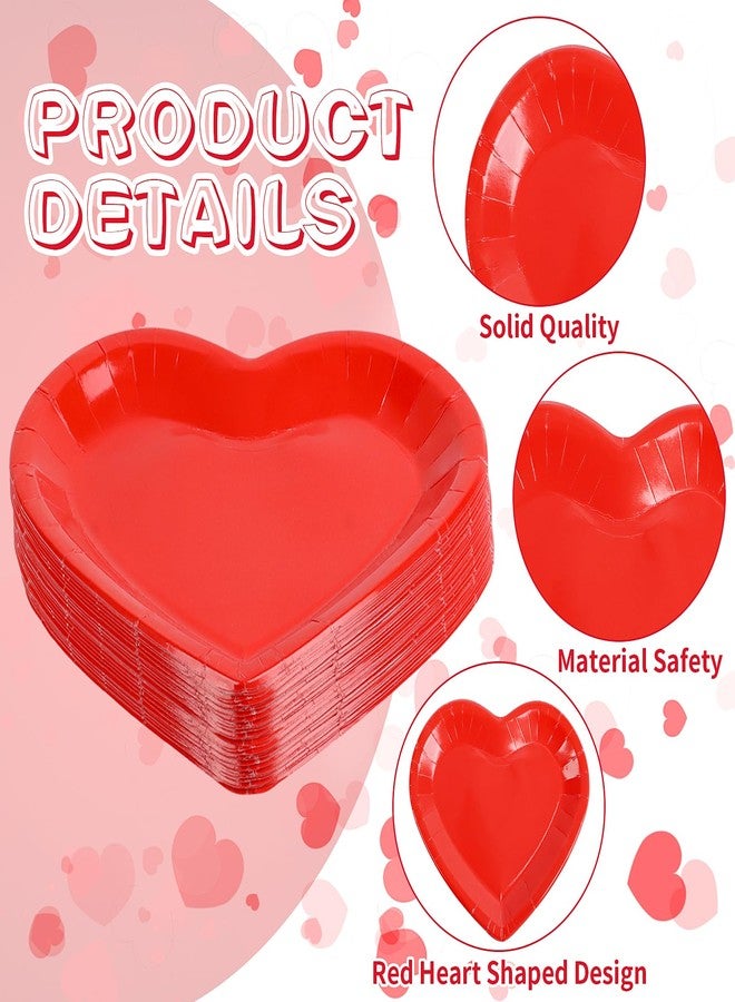 FOIMAS 24pcs Red Heart Shaped Paper Plates, Valentine's Day Plates Valentine Disposable Tableware Plate for Wedding Birthday Party Supplies - Image 3