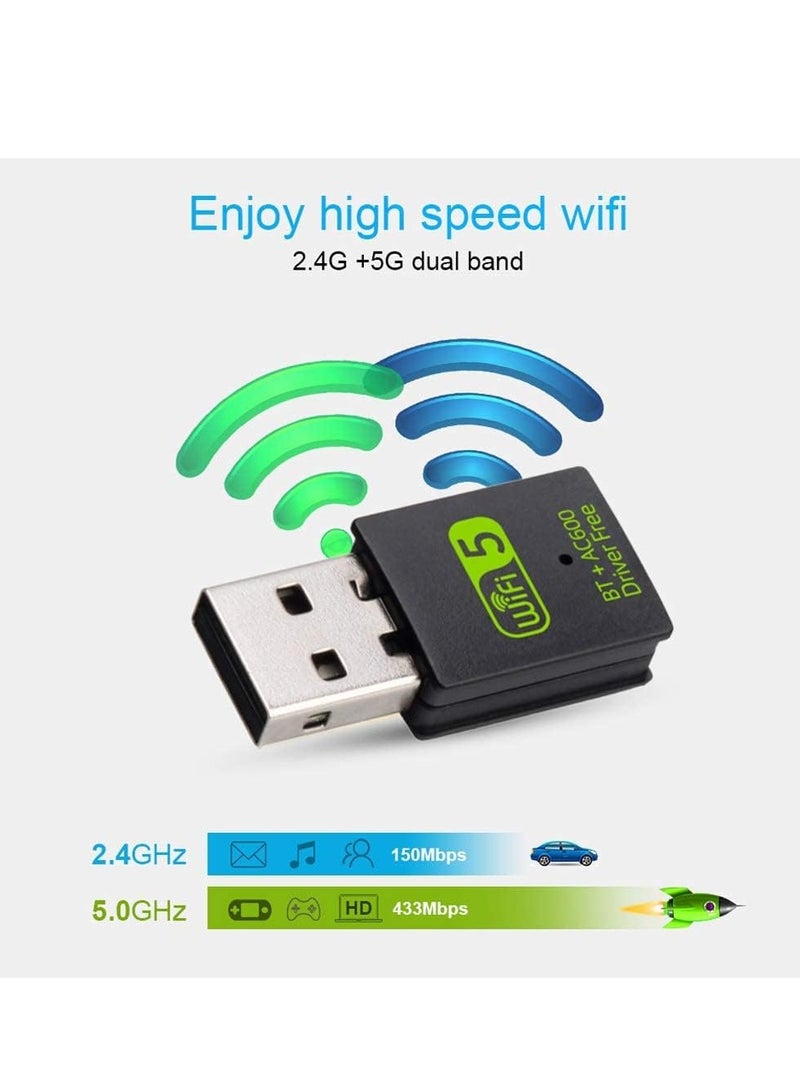 SYOSI USB WiFi Bluetooth Adapter 600Mbps Dual Band 2.4/5Ghz Wireless Network External Receiver Mini WiFi Dongle for PC/Laptop/Desktop - Image 3