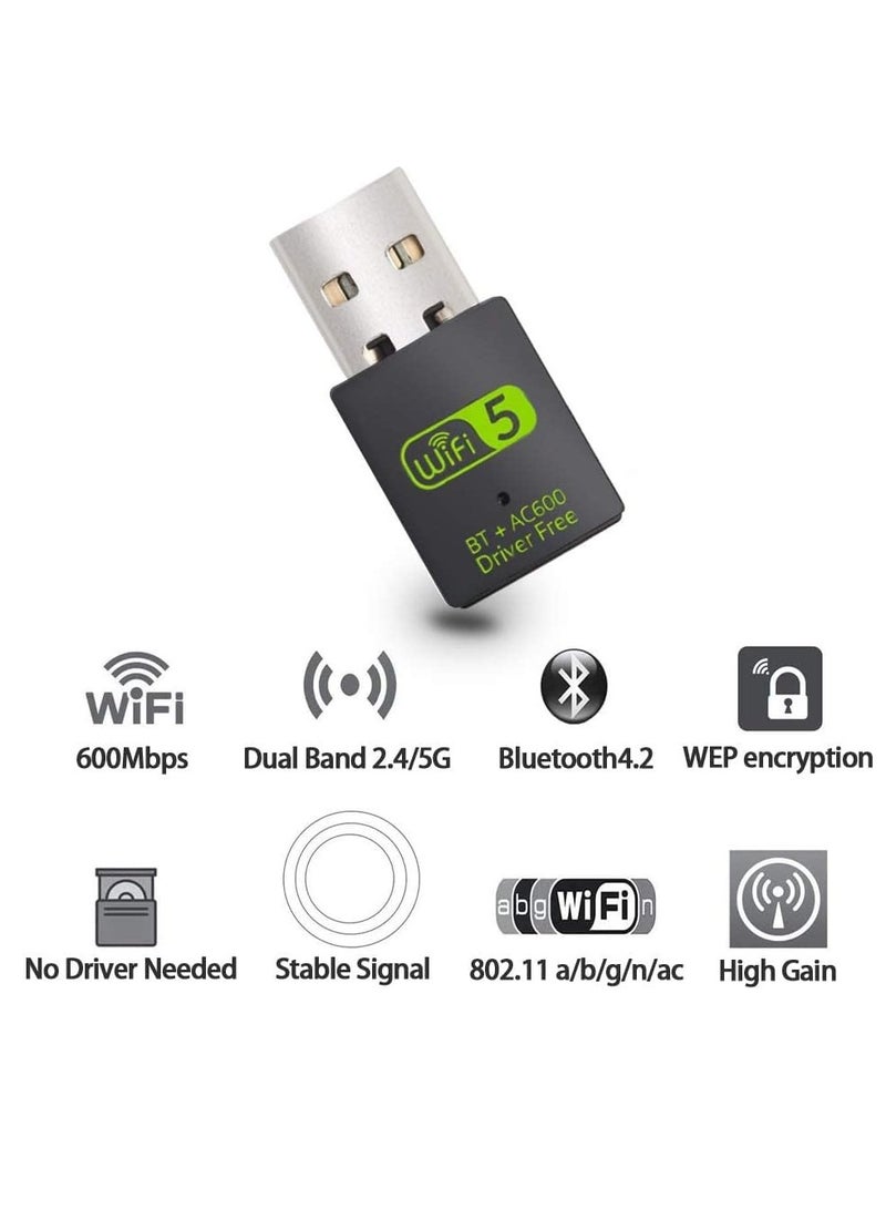 SYOSI USB WiFi Bluetooth Adapter 600Mbps Dual Band 2.4/5Ghz Wireless Network External Receiver Mini WiFi Dongle for PC/Laptop/Desktop - Image 5