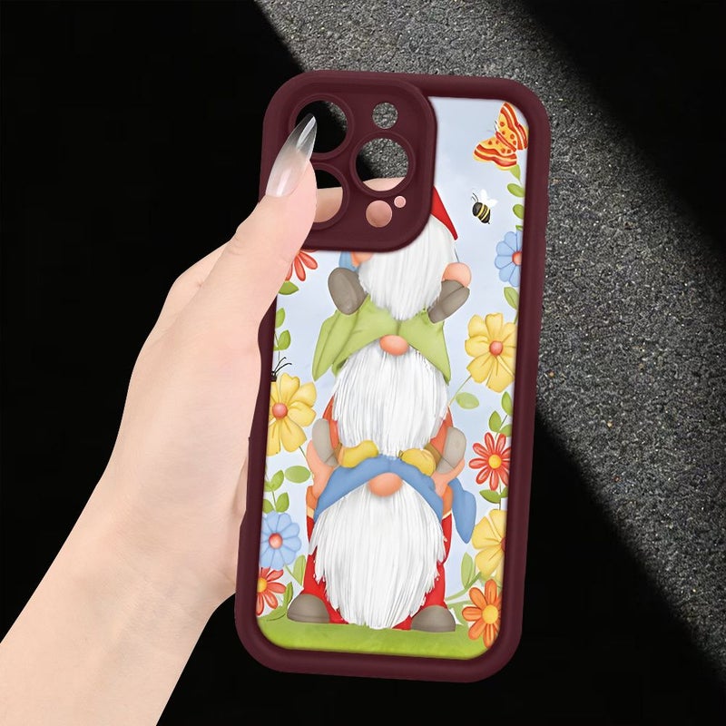 Burgundy Gnome Painted Phone Case Compatible With iPhone 15 Plus Creative All Seeing Eye Ladder Pattern Fashionable Gift For Family - Image 5