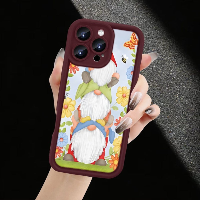 Burgundy Gnome Painted Phone Case Compatible With iPhone 15 Plus Creative All Seeing Eye Ladder Pattern Fashionable Gift For Family - Image 1