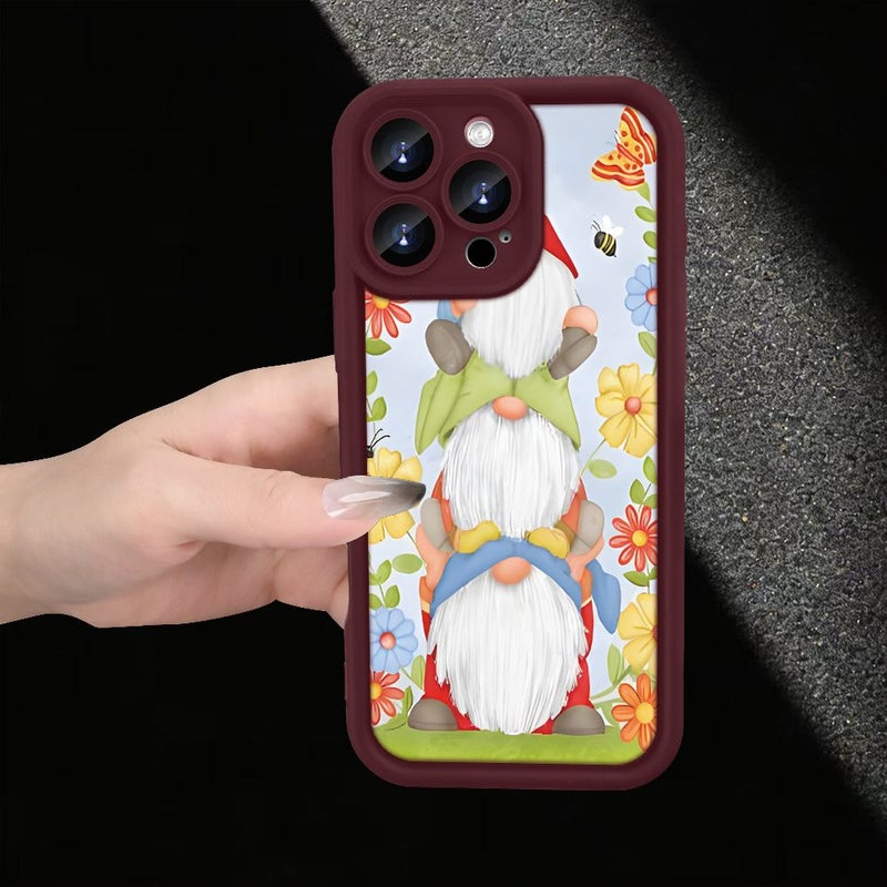 Burgundy Gnome Painted Phone Case Compatible With iPhone 15 Plus Creative All Seeing Eye Ladder Pattern Fashionable Gift For Family - Image 4