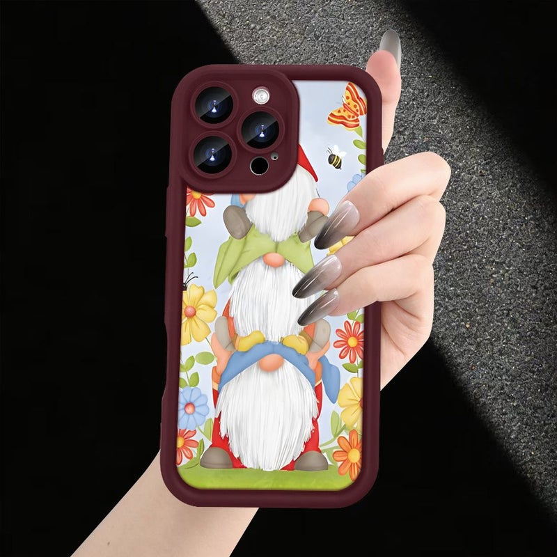Burgundy Gnome Painted Phone Case Compatible With iPhone 15 Plus Creative All Seeing Eye Ladder Pattern Fashionable Gift For Family - Image 3