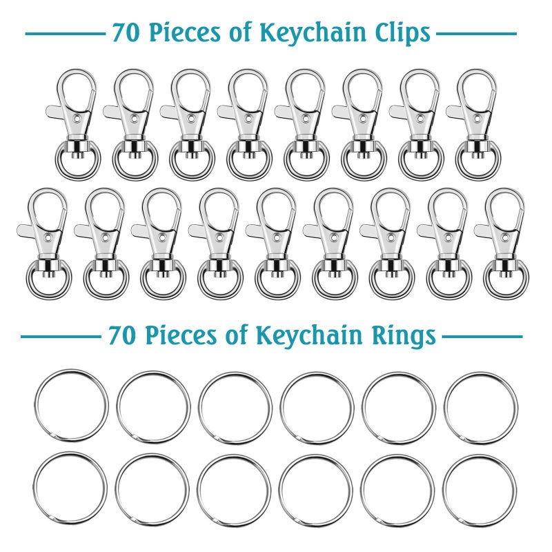 Flasoo 140Pcs Keychain Hardware with 70 Swivel Clasps Lanyard Snap Hooks and 70 Keychain Rings for DIY Crafts, Resin and Jewelry Making - Image 3