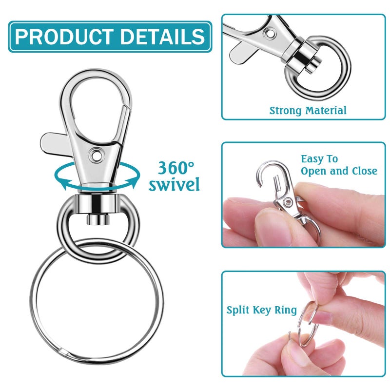Flasoo 140Pcs Keychain Hardware with 70 Swivel Clasps Lanyard Snap Hooks and 70 Keychain Rings for DIY Crafts, Resin and Jewelry Making - Image 5