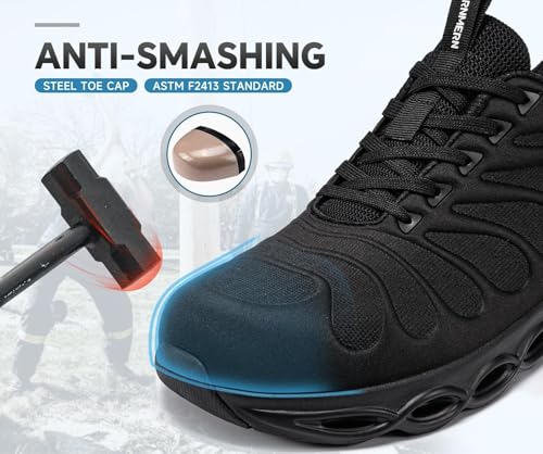 LARNMERN Steel Toe Shoes for Women Safety Shoes Work Sneakers Comfortable Safety Toe Sneakers Work Lightweight Colorful Zapatos de Seguridad (7,Black) - Image 4