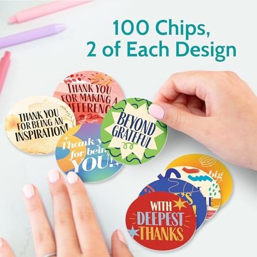 T MARIE 100 Mini Bulk Appreciation Gifts - 2.25” Token of Appreciation Chips for Employee Appreciation Week, Staff, Nurses, Teachers, Students and More - Share Kindness, Recognition and Motivation - Image 2