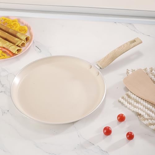 COOKAID Dosa Tawa Non Stick 28 cm | Non Stick PTFE | ISI Certified | Aluminium Body | Low-Oil Cooking, Quick & Even Heating, Gas & Induction Compatible | Neo Glide - Cream - Image 1