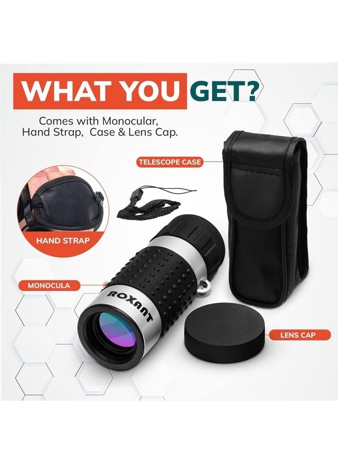 ROXANT Roxant Monocular Telescope - High Definition Ultra Light Pocket Telescope - Includes Compact Monocular, Neck Strap & Cleaning Cloth, Monoculars for Adults, High Powered Handheld Telescope  - Image 2