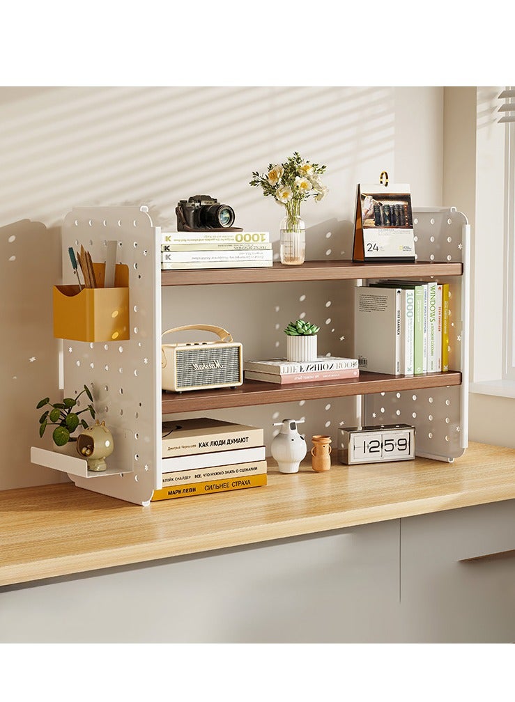 XiuWoo Two-Shelf Wood Desktop Bookshelf Organizer, Office Storage Rack, DIY Desk Hutch Top Only Dorm, Desktop Bookcase with Customize Storage Board  - Image 1
