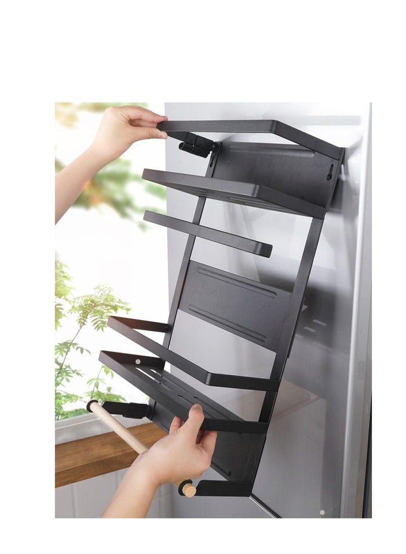 DARIYAH 4-Layer Magnetic Multi-functional Side Shelf Refrigerator Storage Rack Fridge Sidewall Holder Organizer with Hanging Hook J025 - Image 2