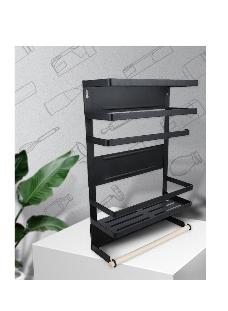 DARIYAH 4-Layer Magnetic Multi-functional Side Shelf Refrigerator Storage Rack Fridge Sidewall Holder Organizer with Hanging Hook J025 - Image 4