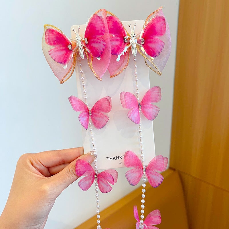 Generic Kids Butterfly Hair Clips Princess Tassel Chains 1# peach pink bead chain clip 1 pair
