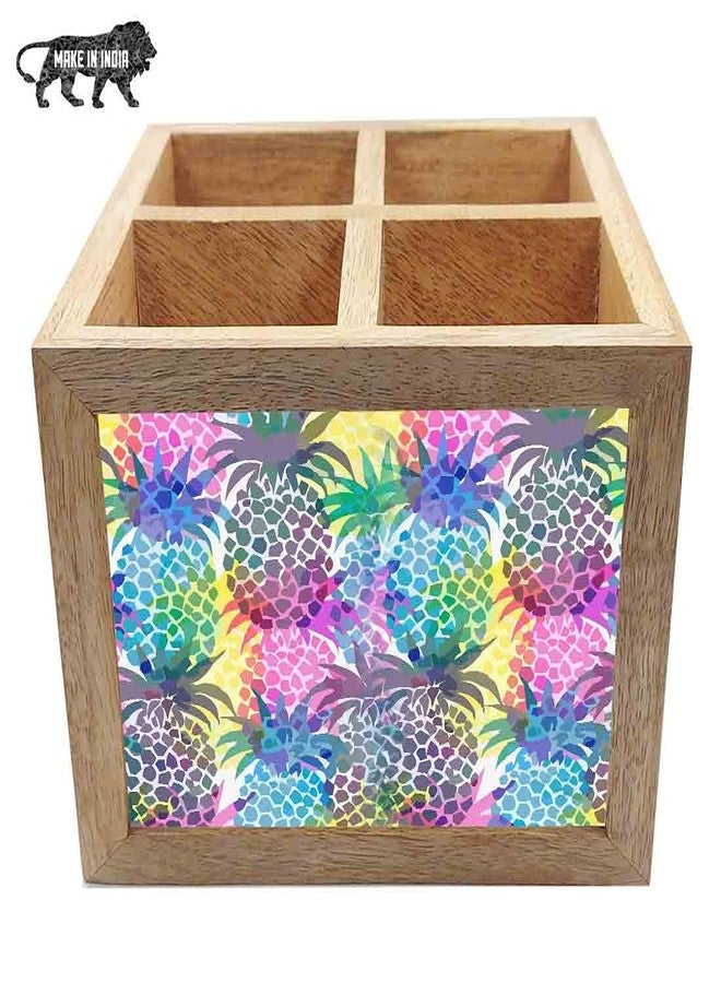 Nutcase Wooden Cutlery Stand Holder Silverware Caddy Spoons Forks Knives Organizer for Dining Table & Kitchen -Made in India-Spoons NOT Included - Colorful Pineapple - Image 5