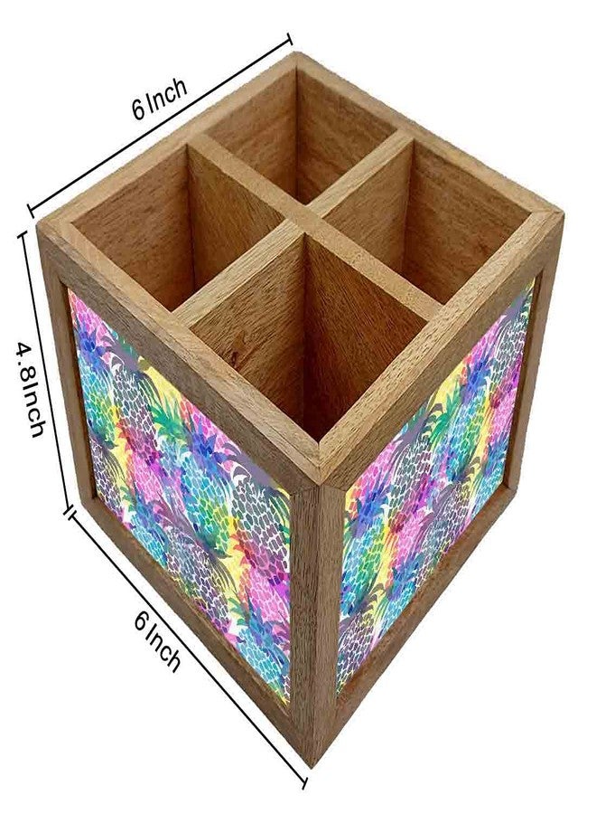Nutcase Wooden Cutlery Stand Holder Silverware Caddy Spoons Forks Knives Organizer for Dining Table & Kitchen -Made in India-Spoons NOT Included - Colorful Pineapple - Image 4