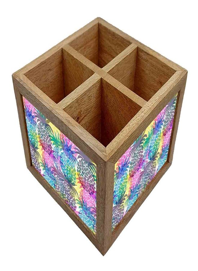 Nutcase Wooden Cutlery Stand Holder Silverware Caddy Spoons Forks Knives Organizer for Dining Table & Kitchen -Made in India-Spoons NOT Included - Colorful Pineapple - Image 3