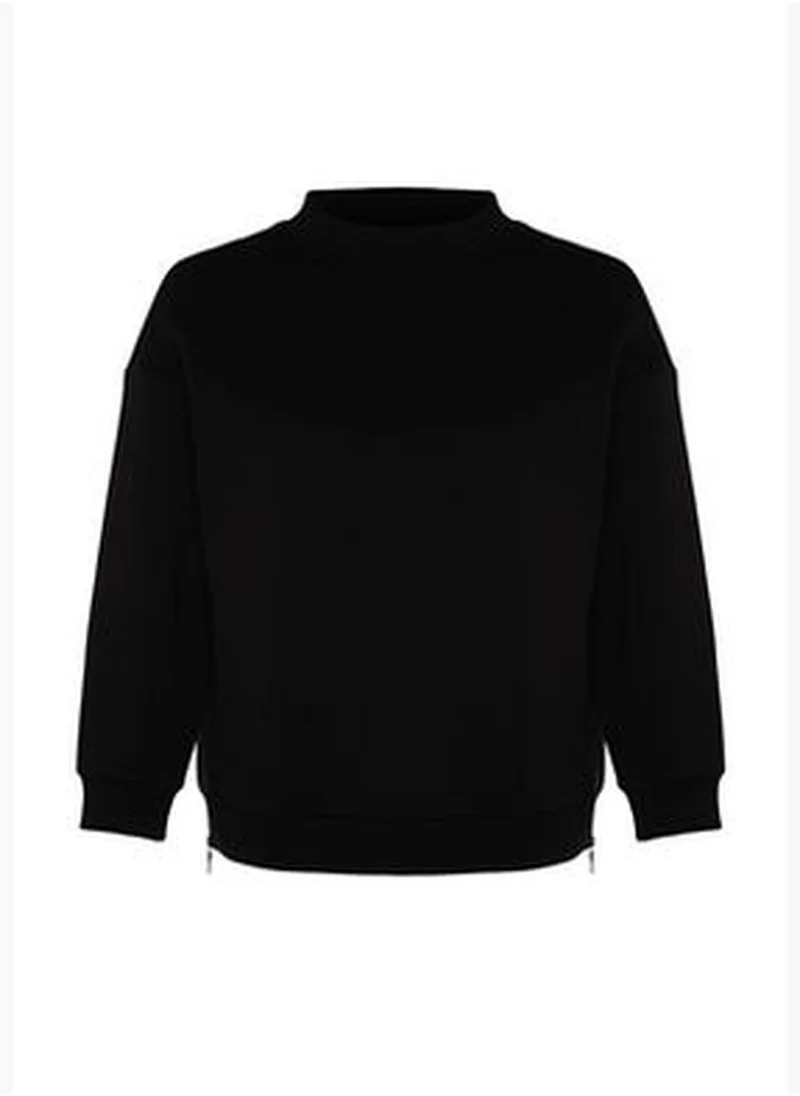 trendyol Black Long Oversize/WIDE Zippered High Neck Thick Fleece Knitted Sweatshirt