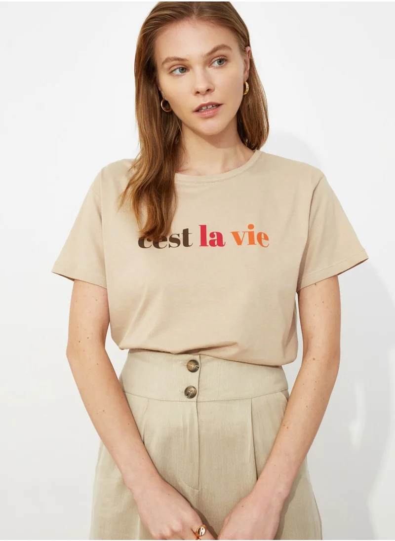 trendyol Slogan Knitted T-Shirt