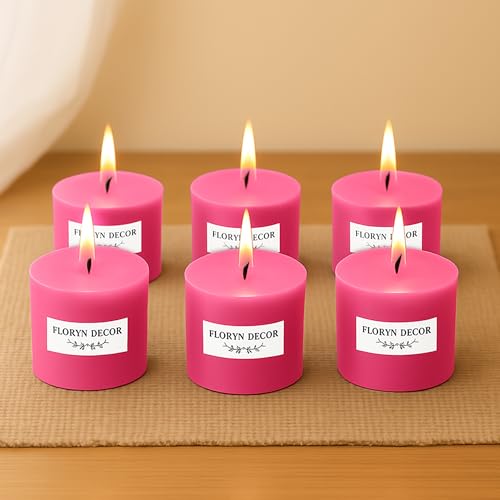 Floryn Decor Pillar Candles Set of 6 | Dripless | Smokeless | Odourless | Pillar Candles for Home Decor | Burning Time- 30 Hours, Size- 2 by 2 inches | Scent- Rose - Image 1