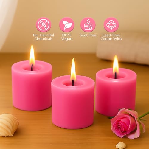 Floryn Decor Pillar Candles Set of 6 | Dripless | Smokeless | Odourless | Pillar Candles for Home Decor | Burning Time- 30 Hours, Size- 2 by 2 inches | Scent- Rose - Image 3