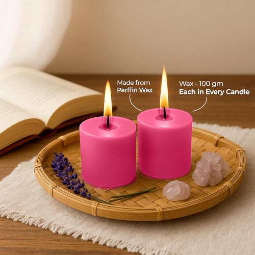 Floryn Decor Pillar Candles Set of 6 | Dripless | Smokeless | Odourless | Pillar Candles for Home Decor | Burning Time- 30 Hours, Size- 2 by 2 inches | Scent- Rose - Image 4