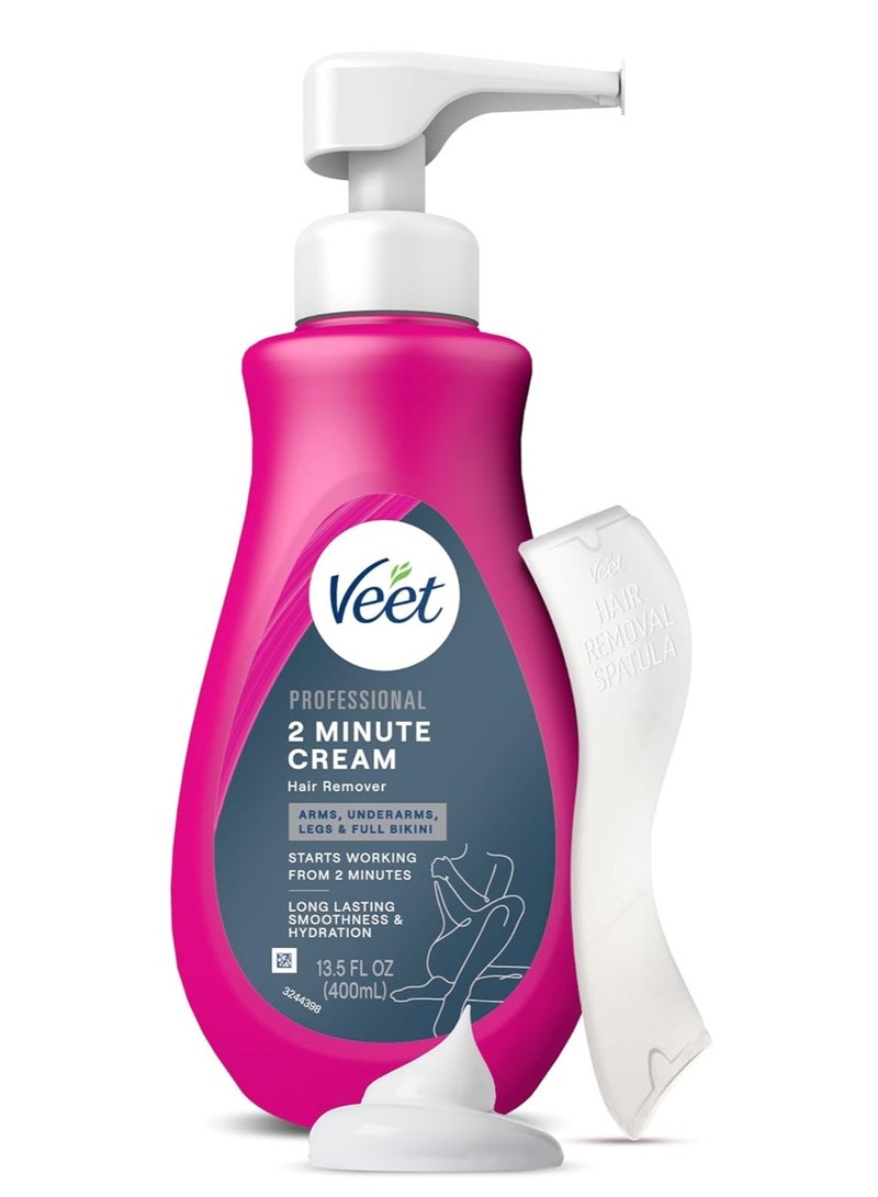 كريم احترافي لإزالة الشعر في دقيقتين، مناسب لجميع أنواع البشرة، بما في ذلك الحساسة، 13.5 أونصة سائلة، يدوم طويلًا، سريع المفعول، مُختبر من قبل أطباء الجلدية. يُستخدم على الذراعين، وتحت الإبطين، والساقين، ومنطقة البكيني بالكامل. - Image 1
