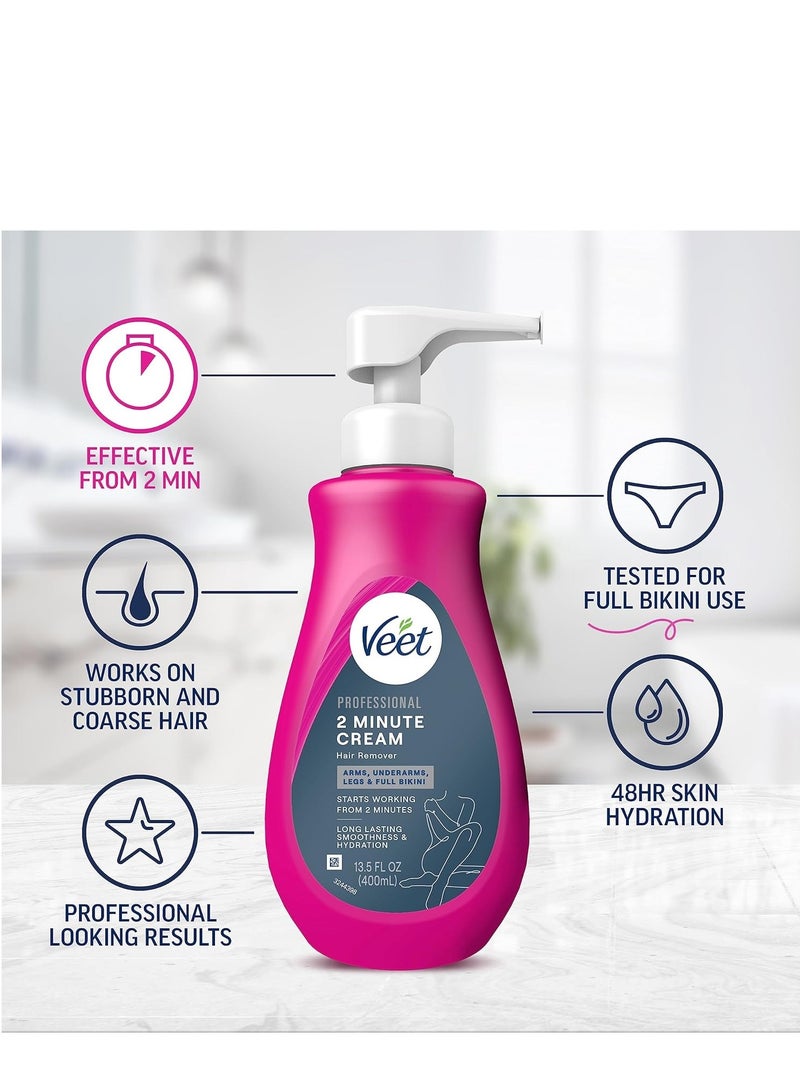 كريم احترافي لإزالة الشعر في دقيقتين، مناسب لجميع أنواع البشرة، بما في ذلك الحساسة، 13.5 أونصة سائلة، يدوم طويلًا، سريع المفعول، مُختبر من قبل أطباء الجلدية. يُستخدم على الذراعين، وتحت الإبطين، والساقين، ومنطقة البكيني بالكامل. - Image 2