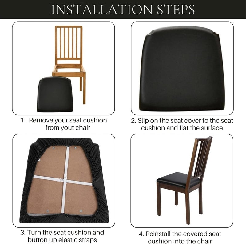 Waterproof PU Leather Seat Covers for Dining Chairs, 4 Pack Stretch Protectors (Black) - Image 5